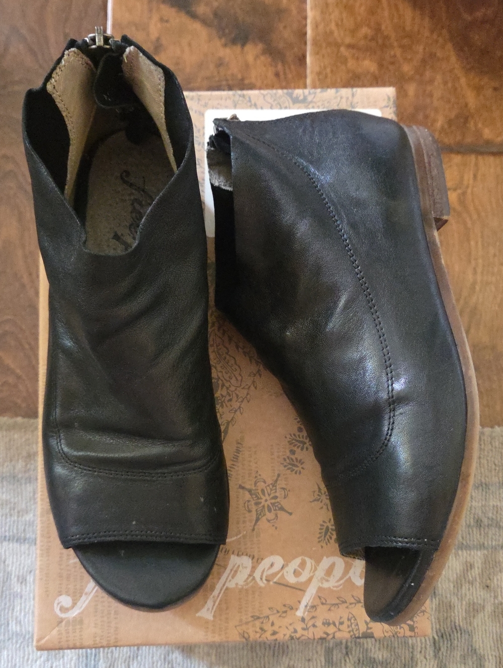 Free People Black Leather Open-Toe Ankle Mules